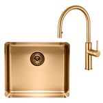 Titan Essentials 500mm Single Bowl Sink & Pull Out Gooseneck Kitchen Mixer Tap Package - Brass TSBRPK522 hero image