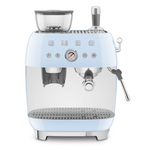 Smeg 50s Style Espresso Machine with Built-in Grinder Pastel Blue EGF03PBAU hero image