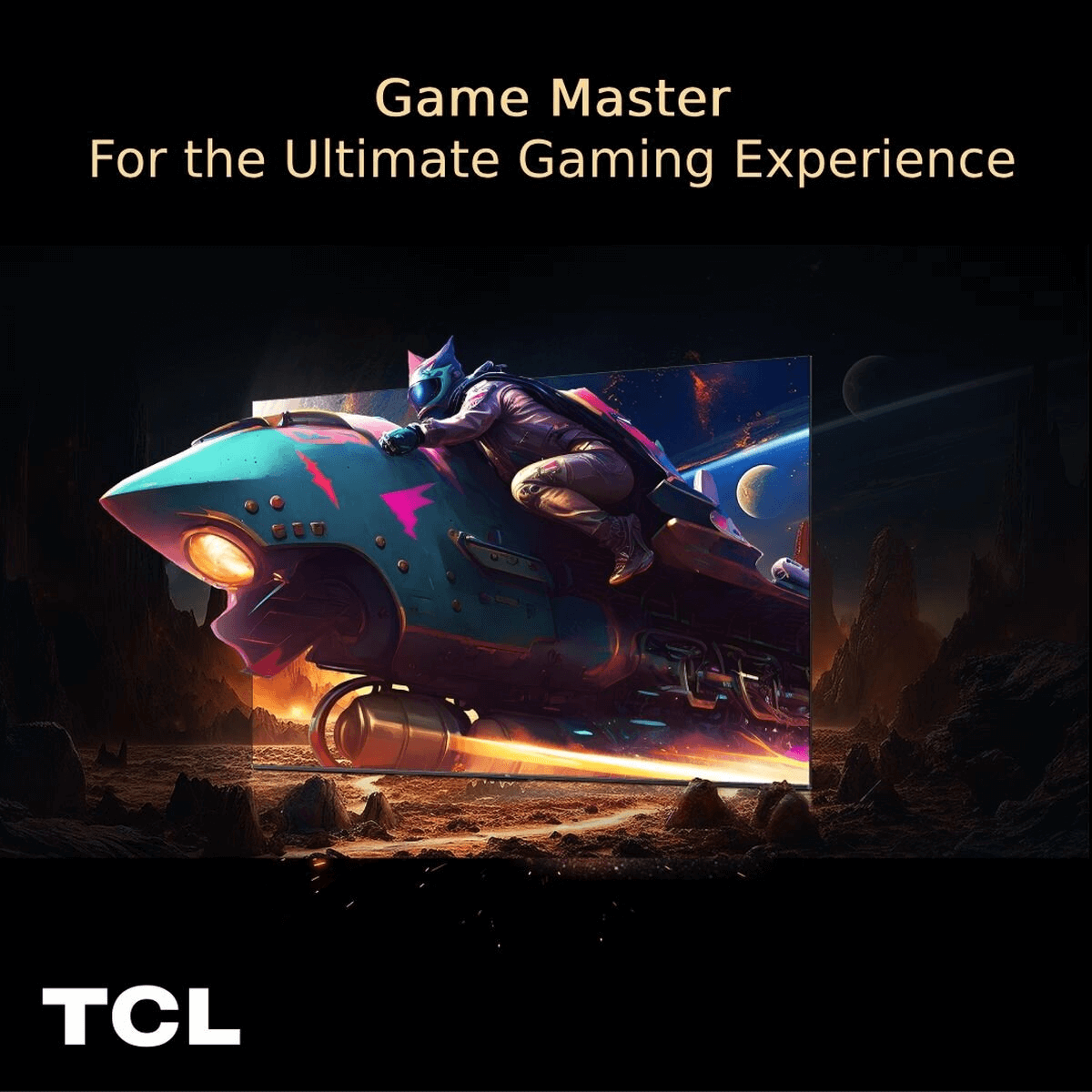 TCL image depicting their gaming TV feature "Game Master, for the ultimate gaming experience".